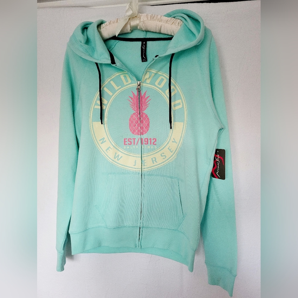 Miami Style Women's Hoodie Fleece Aqua Kangaroo Pocket Medium
